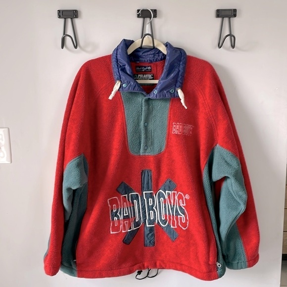 Bad Boys PolarTec vintage half-snap fleece, orange and green, size mens Large - Picture 1 of 3